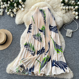 French Printing High-Waisted Thin A Word Hundred-Fold Skirt Women Summer Mid-Summer Skirt Holiday Style Commuting Skirt