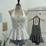 Small Fragrant Wind Coarse Flowers Hanging Neck Sling Vest With Chest Cushions Waist Skirts With Sleeveless Top 2692