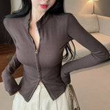 2025 Cardigan Spring And Autumn High-End Feel Shirt Semi-High Collar Bottom Shirt Can Wear A Coat