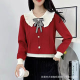 Korean Version Of Autumn And Winter New Doll Collar Soft-Creating Sweater Slim Thin Knitted Bottom Shirt Women's Yang Knitted Tops