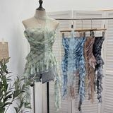 Real Shot Lace Ribbon Splicing Necking Yarn Tector Bosom Vest Irregularly Repair Short Sleeveless Top 8158