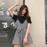 Summer Set Backs Trousers Women's Korean Version Of Loose Lattice Sling High-Waisted Casual Jumpsuit Broad Leg Shorts