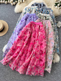 Net Yarn Half Dress Women's Autumn And Winter New High-Rise Thin Three-Dimensional Flower Embroidery Slid A Word Swing Skirt Dress Skirt