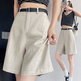 Mid-Trousers Tiansi Linen Thin Five-Point Trousers Summer High-Waist New Shorts Casual A-Legged Trousers Female Trend