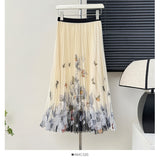 2025 New Printed Mesh Skirt Temperament Slim High Waist Hanging Feeling On Both Sides Wearing A Hundred-Fold Skirt Mid-Length Skirt