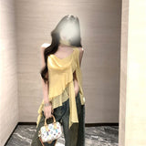 Lotus Side Yellow Flower Sling Small Vest Woman Summer Sleeveless Outside Wearing Design Short Spice Girl Top