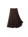 Women's Clothing 2025 Autumn And Winter 2025 New 20 Pieces Spliced Solid Color Mesh Dress Skirt A Word Umbrella Skirt