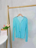 Korean V-Neck Knitted Shirt Women's Clothing Early Autumn New Buckle Top Cardigan