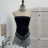 Real Shot With Chest Pad Anti-Slip Strip Tector Lace Wrapped Bra Tight Short Tid Lady Sleeveless Top Woman 1314