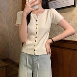 Design Sense Of Small Single-Dcupuncture V-Neck Open Fork Front-Sleeve Knitted Women 2025 Summer New Top