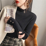 Half-High Collar Bottomed Bottomed Women's Autumn And Winter 2026 New Repair Knitted Tops With Lace-Side Burst Sweater