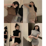 Pure-Want Style High-Neck Short-Sleeved Dress Women 2025 Summer New Hot Girls Chic To Pack Hip Skirt Tide