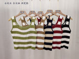 Summer New Korean Version Of Sweet Square Collared Striped Sleeveless Slim Short Vest Top