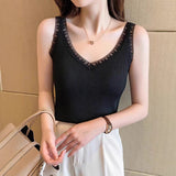 Suspension Vest Women Summer Ice Silk V Collar Small Vest Women Wearing Fashion Small Sling Belt Outside The Bottom Vest