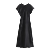Spring 2025 New Women's Silk Silk Texture Solid Color Sleeveless Long Fan Flute Dress Woman