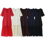 Explosion Fashion Trend Two-Color Knitted Splicing Pressure Folding Dress