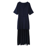 Explosion Fashion Trend Two-Color Knitted Splicing Pressure Folding Dress