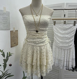 Real Shooting Retro Lace Spell To Receive Waist-Meared Tective Dress Sexy Collared Cake Dress Small Man Short Dress 1272
