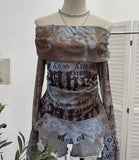 Real Shot Shoulder Strap Tie Dyed Net Shawl Shirt T-Shirt T-Shirt T-Shirt Design Folded Long-Sleeved T-Shirt 8003