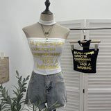 Real Shot With Chest Pad Hanging Neck Bra Vest Letter Printing Short Babes Sleeveless Top Sleeve Sleeve Sling Sling Sling Sling Slings