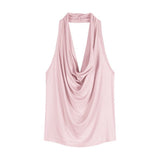Temperament Blue Collar Hanging Neck Sling Vest Woman Summer Body Babes Design Feel Sleeveless On The Back Of The Coat Outside