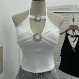 Real Shot With Chest Cushions Bare Back Hanging Neck Sling Vest With Hot Girls Hollow Short Sleeveless Top 1053