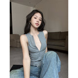 Spice Girl Round Collar Zipper Sleeveless Sling Vest Women's Summer 2025 New Fashion Slim Solid Color Top Tide