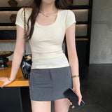 European Goods High-End Feel Shoulder Repair Short-Sleeved T-Shirt Women's Summer 2025 New Niche Fashion Thin Top