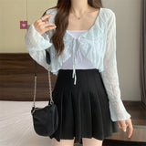 Lotus Edge With Lace Sunscreen Cardigan Women Thin Summer Outside Wearing A Short Shawl Shawl Coat Long-Sleeved Top