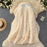 French Heavy Industry Three-Dimensional Rose A Word Skirt Female High Waist Thin Long Elegant Temperament Skirt