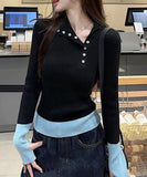 French Unique Color Button Long-Sleeved Knitted Shirt Women's Autumn And Winter Sweater Bottoming Design Feel Niche Top