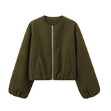 2026 Spring New Women's Soft Pilot Round Neck Zipper Short Jacket Jacket 3046