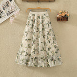 Net Yarn Half Dress Woman New High-Rise Thin Three-Dimensional Flower Embroidery Slid A Word Big Swing Skirt Dress Skirt