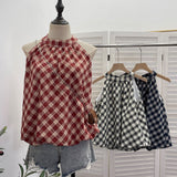 Hanging Neck Lattice Sling Vest Women 2026 Summer New Lattice Loose Sleeveless Shirt Top 9350