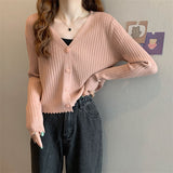 Korean Knitted Cardigan Women's Autumn And Winter New Body-Repair Niche Design With A Short Bottom Long-Sleeved Top Coat