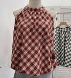 Hanging Neck Lattice Sling Vest Women 2026 Summer New Lattice Loose Sleeveless Shirt Top 9350