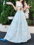 Gentle Han Si Pieces Of Flowers Skirt With High Waist Long Skirt New Loose Thin A Skirt Big Skirt