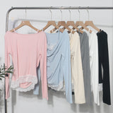 Y01 Autumn Fake Two Lace Lace Collar Folding Long Sleeves Slimming Bottom T-Shirt Blouse Female 2532