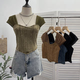 Real Clapping Collarbone Shoulder T-Shirt Women's Summer Mesh Spliced Denim Repair Short Sling Sling Vest 19051
