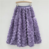 2025 New Three-Dimensional Flower Skirt Women High-Rise Thin And Fluffy Skirt In The Long Fairy Big Swing A Skirt