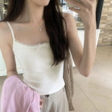 White Lace Splicing Sling Small Vest Women's Summer Shirt Outside The 2025 New Hot Girl Pure Desire Short Top