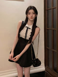 Lace Splicing Sleeveless Dress Female Summer Temperament Black A Short Skirt Rich Thousand Gold Waist Skirt