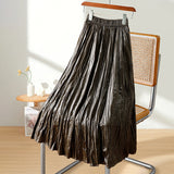 In The Autumn Of 2025, The New Folded High-Waisted 100-Folded Skirt Women's Leather Skirt Texture Of A Niche Pressure Folded Umbrella Skirt