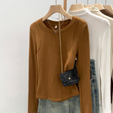 2026 Early Spring Fish Bone Slimming Long Sleeves Of The Bottom Shirt Of Women's Autumn New Unique Special Gas T-Shirt