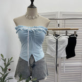 Real Shot With Chest Pad Lotus Leaf Edge With Bow Tector-Bossed Waist-Opened Hottie Sleeveless Top 9332