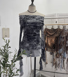 Real Shot Shoulder Strap Tie Dyed Net Shawl Shirt T-Shirt T-Shirt T-Shirt Design Folded Long-Sleeved T-Shirt 8003