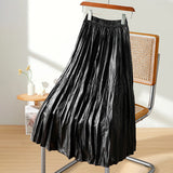 In The Autumn Of 2025, The New Folded High-Waisted 100-Folded Skirt Women's Leather Skirt Texture Of A Niche Pressure Folded Umbrella Skirt