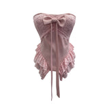 Real-Patting Texture With Chest Pad Anti-Slip-Slip-Smeared Breast-Wearing Bow Irregular Lace Repair Short Coat 2821