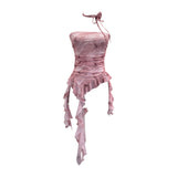 Real Shot Dizzling Mesh With Non-Slip Strip Irregular Lotus Leaf Side Belt Hem Elastic To Apply Chest Vest Woman 8177
