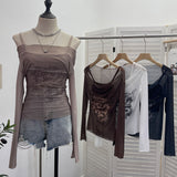 Real Shooting Spice Girls Shoulder Mesh Sun Hooded Sling Sling Long-Sleeved T-Shirt Top Two Sets Of Women 8862